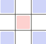 A parte central do jogo de tabuleiro projetado para Palavras Cruzadas. Caixa rosa representa a posição inicial do jogo.