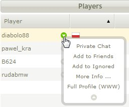 List of Players allows you to add friends, check player info, ignore player or invite for private conversation.