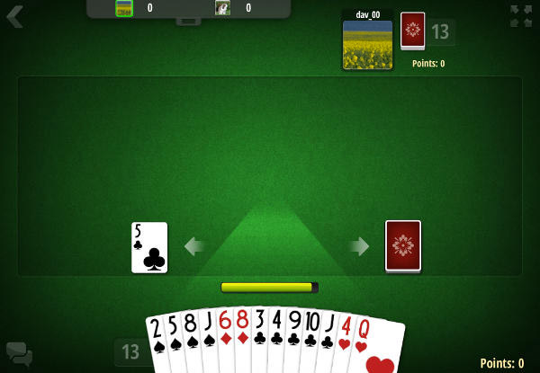 Começa o jogo de Rummy 500. O jogador recebe 13 cartas.