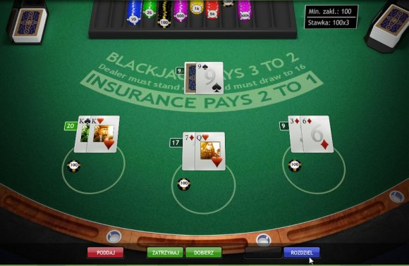 Dodatkowe zasady panujące na stoliku do Blackjack. Widok wyłożonych kart.